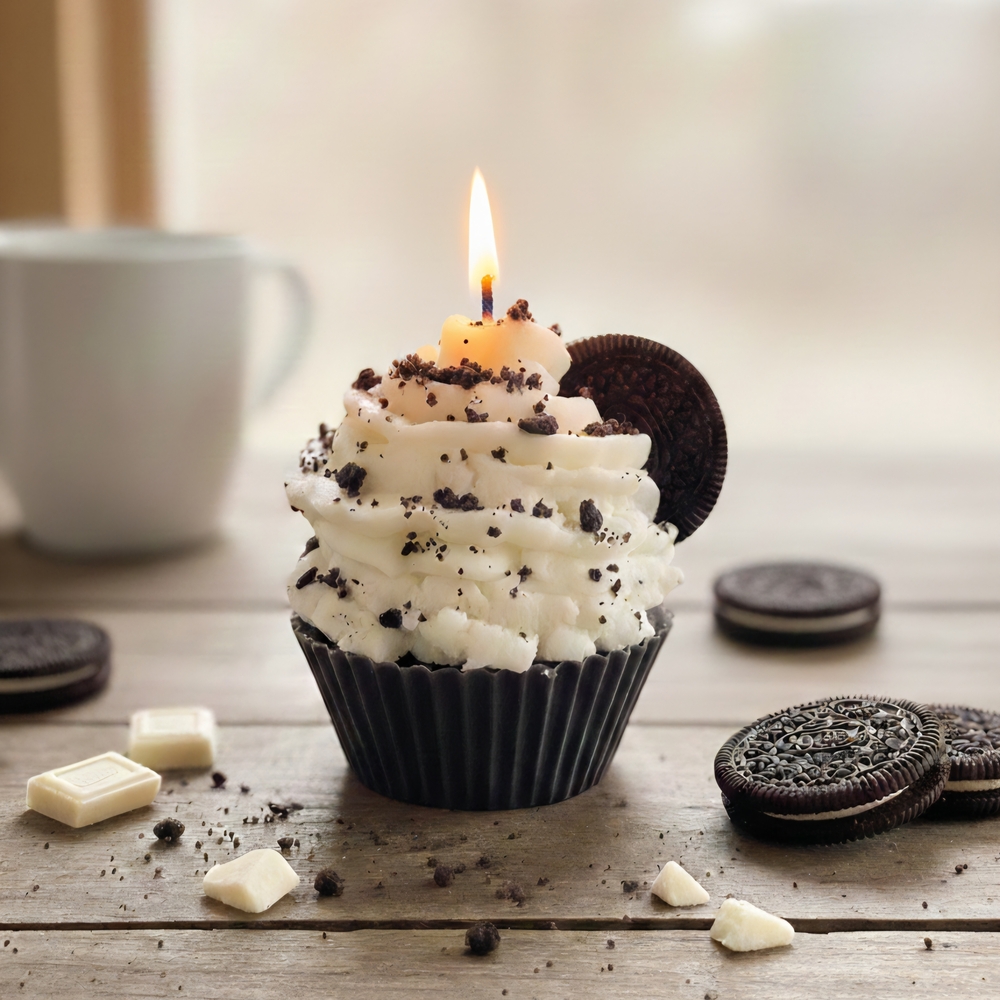 Elegant Black and White Cupcake Candle